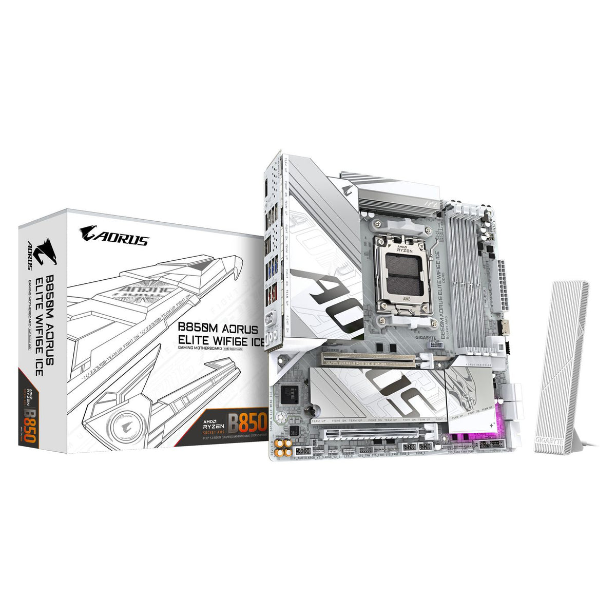 Gigabyte B850M Aorus Elite Wifi6E Ice Motherboard- Amd Ryzen 9000 Series Cpus, 12+2+1 Phases Digital Vrm, Up To 8200Mhz Ddr5 (Oc), 1Xpcie 5.0 +