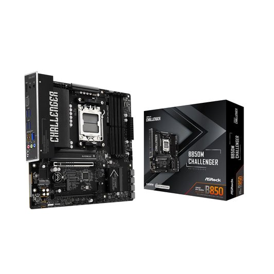 Asrock B850M Challenger AMD AM5 Socket Motherboard, Micro-ATX, 4x DDR5 Slots, 2x M.2 Sockets, Fitted I/O Shield, 2.5GbE LAN, 1x HDMI Port