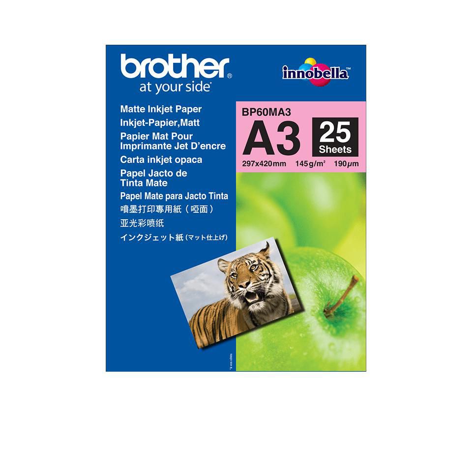 Brother 25 sheets matt A3 BP60MA3 Inkjet Paper, Inkjet printing, A3 (297x420 mm), Matte, 25 sheets, White, 145 g/m²