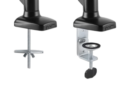 Manhattan Dual Desk Mount for TV & Monitors (Full Motion Spring), For screens 10" to 27", C-Clamp or Grommet Assembly,VESA compatibility: 75x75 and 100x100mm -check the dimensions of the four mounting holes on back of screen to ensure it fits,Max 9kg (eac