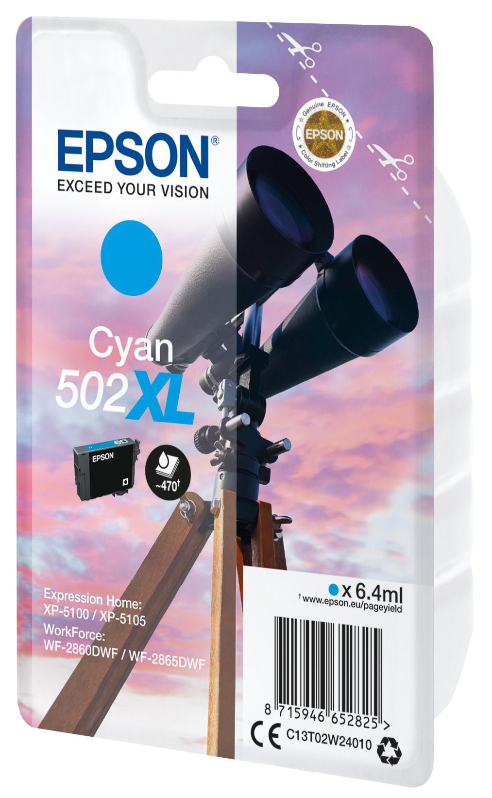 Epson Singlepack Cyan 502XL Ink SEC Singlepack Cyan 502XL Ink, Original, Cyan, Epson, 1 pc(s), Inkjet printing, High (XL) Yield