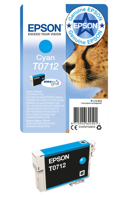 Epson C13T07124012/T0712 Ink cartridge cyan, 345 pages ISO/IEC 19752 5,5ml for Epson Stylus BX 310/600/D 120/D 78/S 20