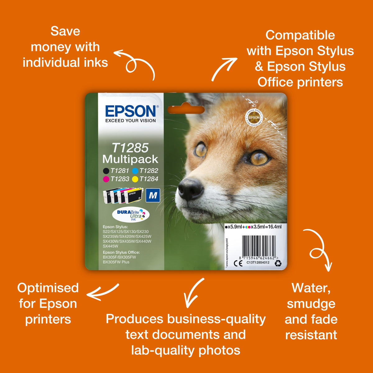 Epson C13T12844012/T1284 Ink cartridge yellow, 225 pages 3,5ml for Epson Stylus S 22/SX 235 W/SX 420/SX 430 W
