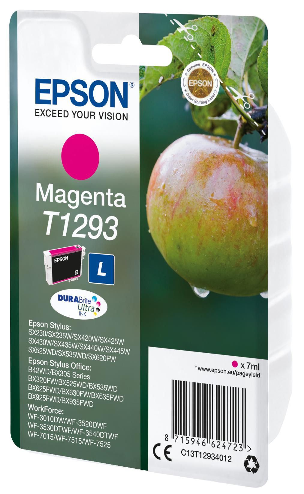 Epson INK CARTR MAGENTA DURA AM+RF Apple Singlepack Magenta T1293 DURABrite Ultra Ink, Original, Pigment-based ink, Magenta, Epson, -