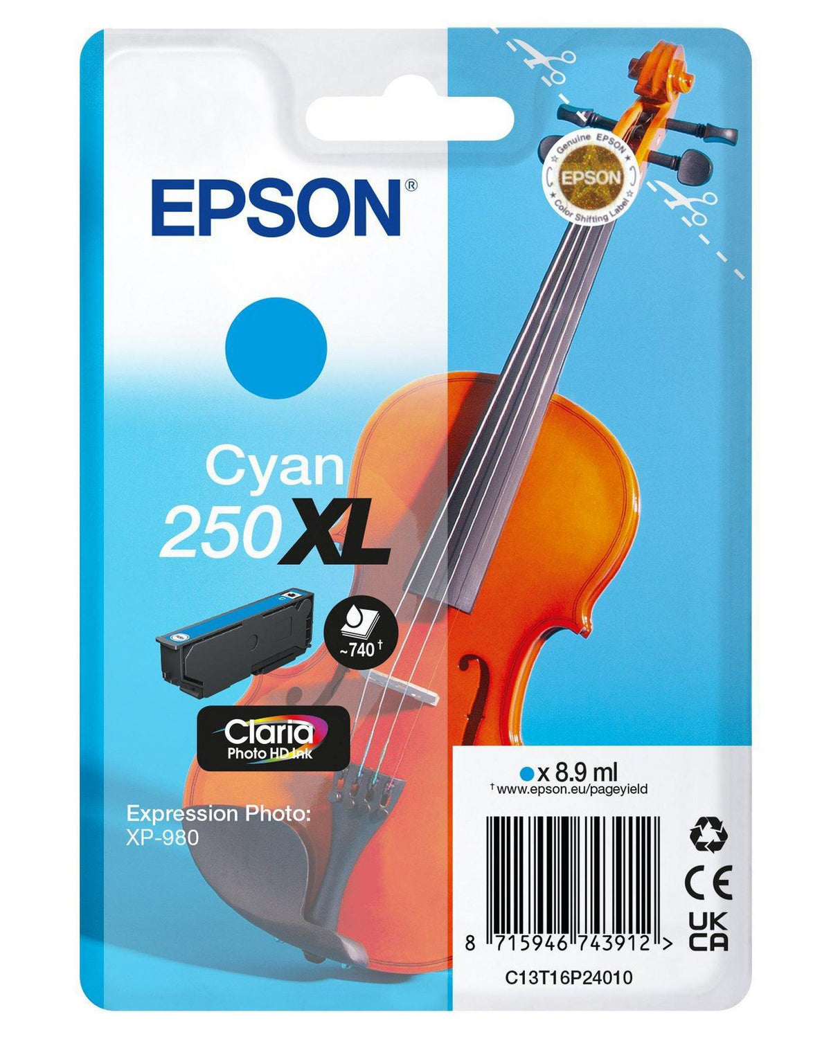 Epson 250Xl Violin Claria Photo Hd Ink Cartridge 1 Pc(S) Original High (Xl) Yield Cyan