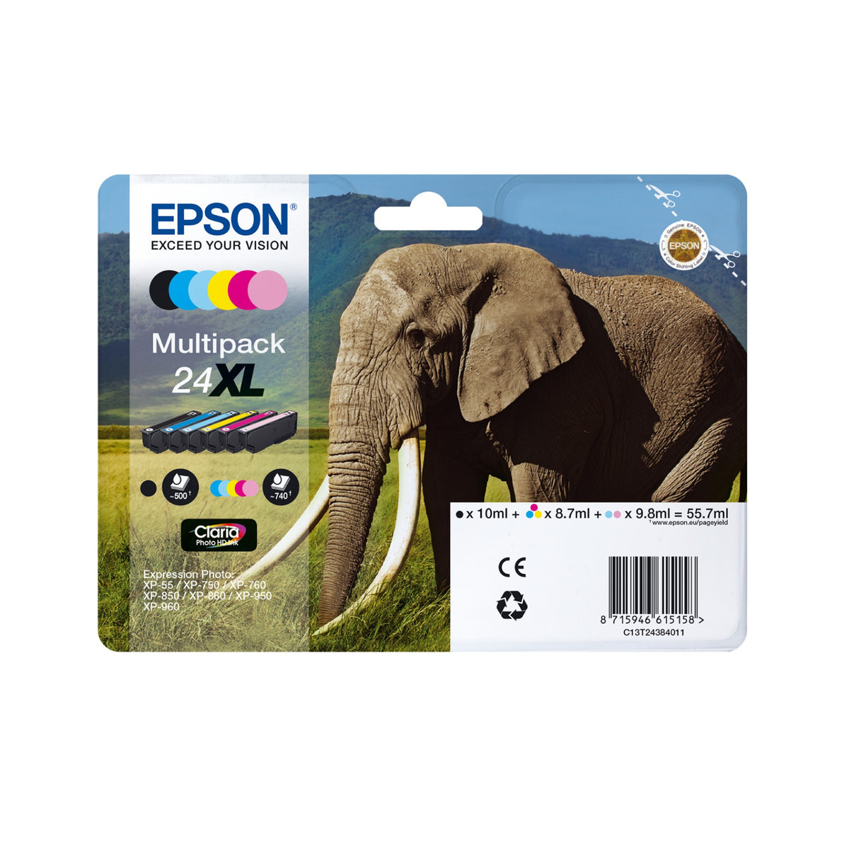 Epson C13T24214012/24 Ink cartridge black, 360 pages 5,1ml for Epson XP 750