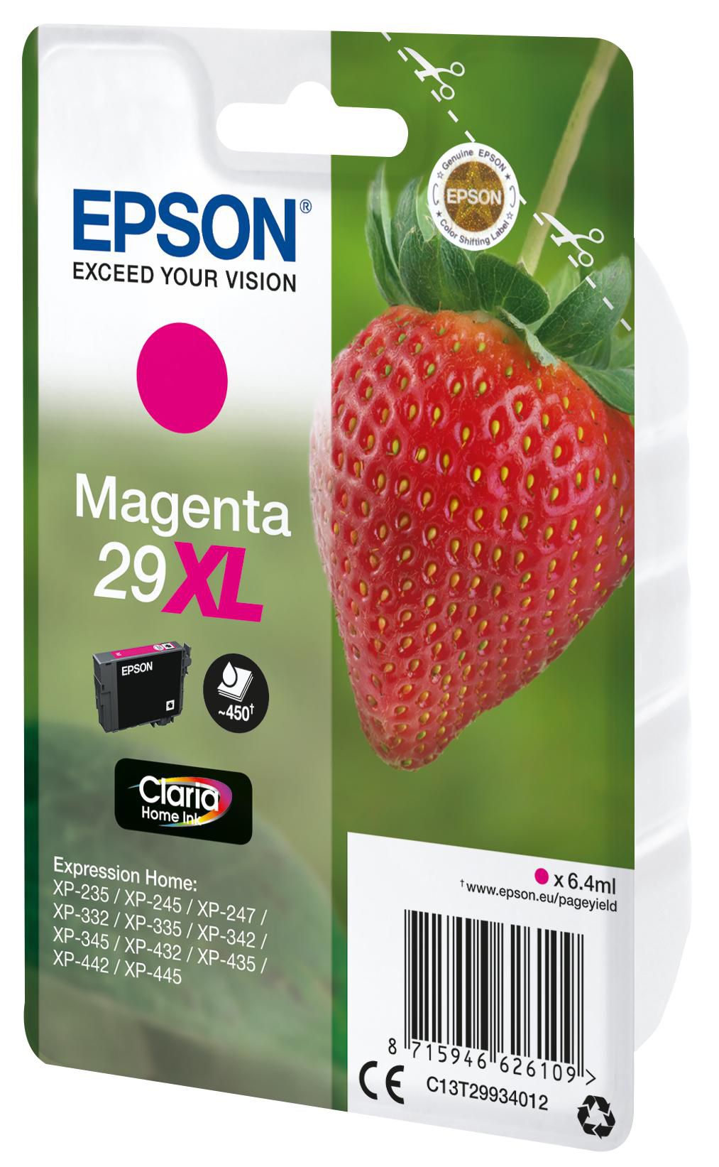 Epson MAGENTA 29XL CLARIA HOME INK Strawberry Singlepack Magenta 29XL Claria Home Ink, Original, Pigment-based ink, Magenta, Epson, - Expression