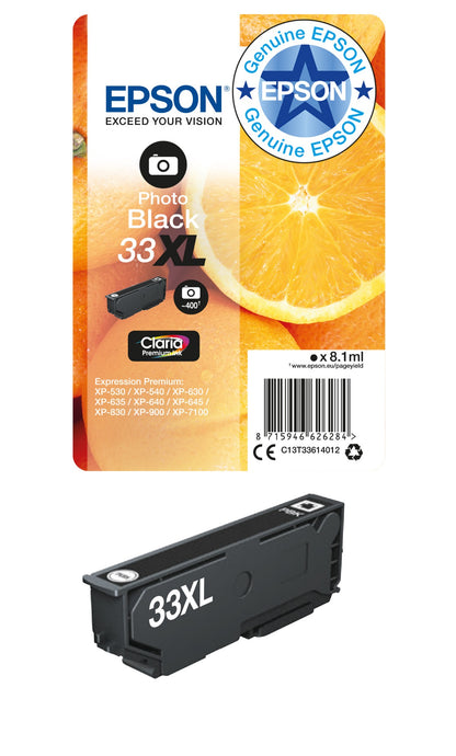 Epson C13T33614012/33XL Ink cartridge foto black high-capacity, 400 pages ISO/IEC 19752 400 Photos 8.1ml for Epson XP 530