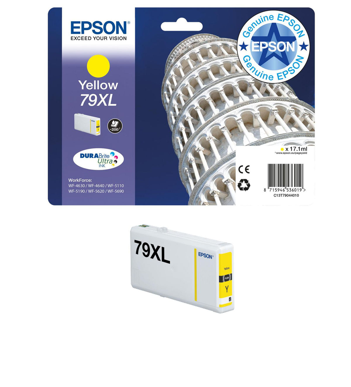 Epson T7903 Magenta Ink Cartridge XL Tower of Pisa Singlepack Magenta 79XL DURABrite Ultra Ink, High (XL) Yield, Pigment-based ink, 1 pc(s)