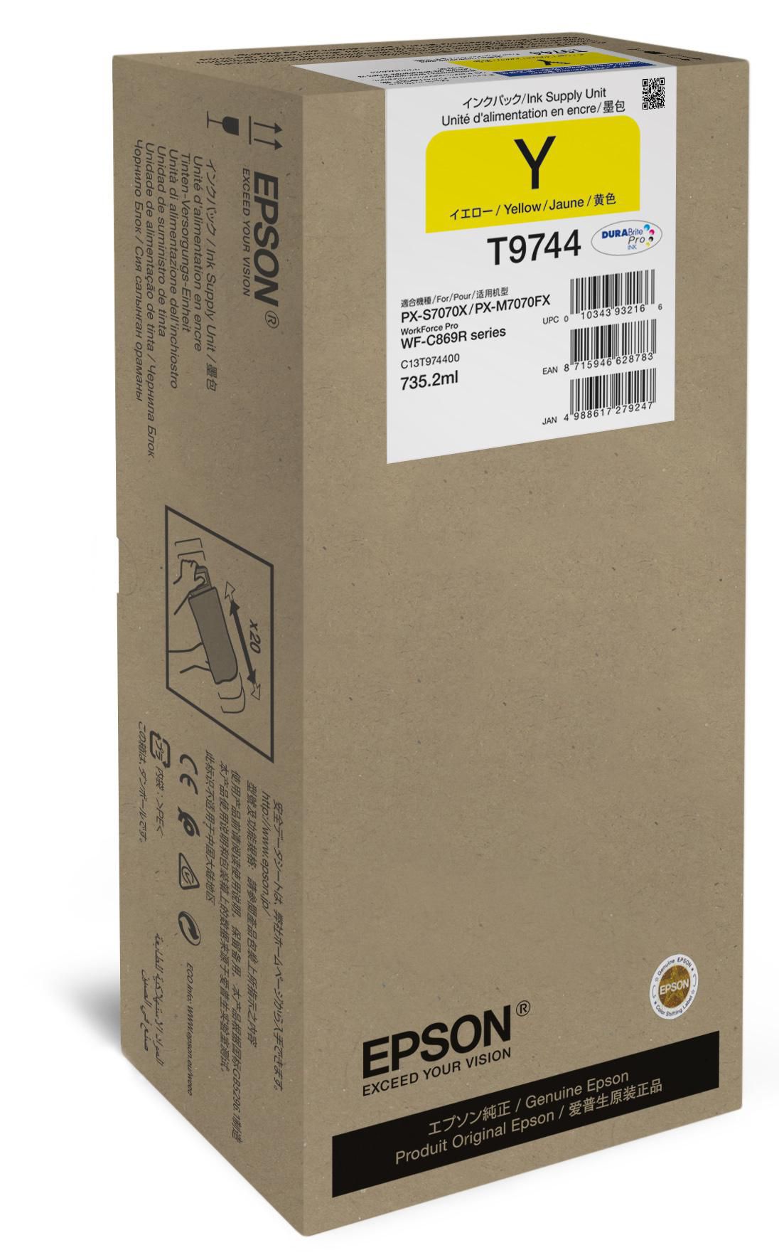 Epson Yellow XXL Ink Supply Unit Yellow XXL Ink Supply Unit, Original, Pigment-based ink, Yellow, Epson, WorkForce Pro WF-C869R, 1 pc(s)