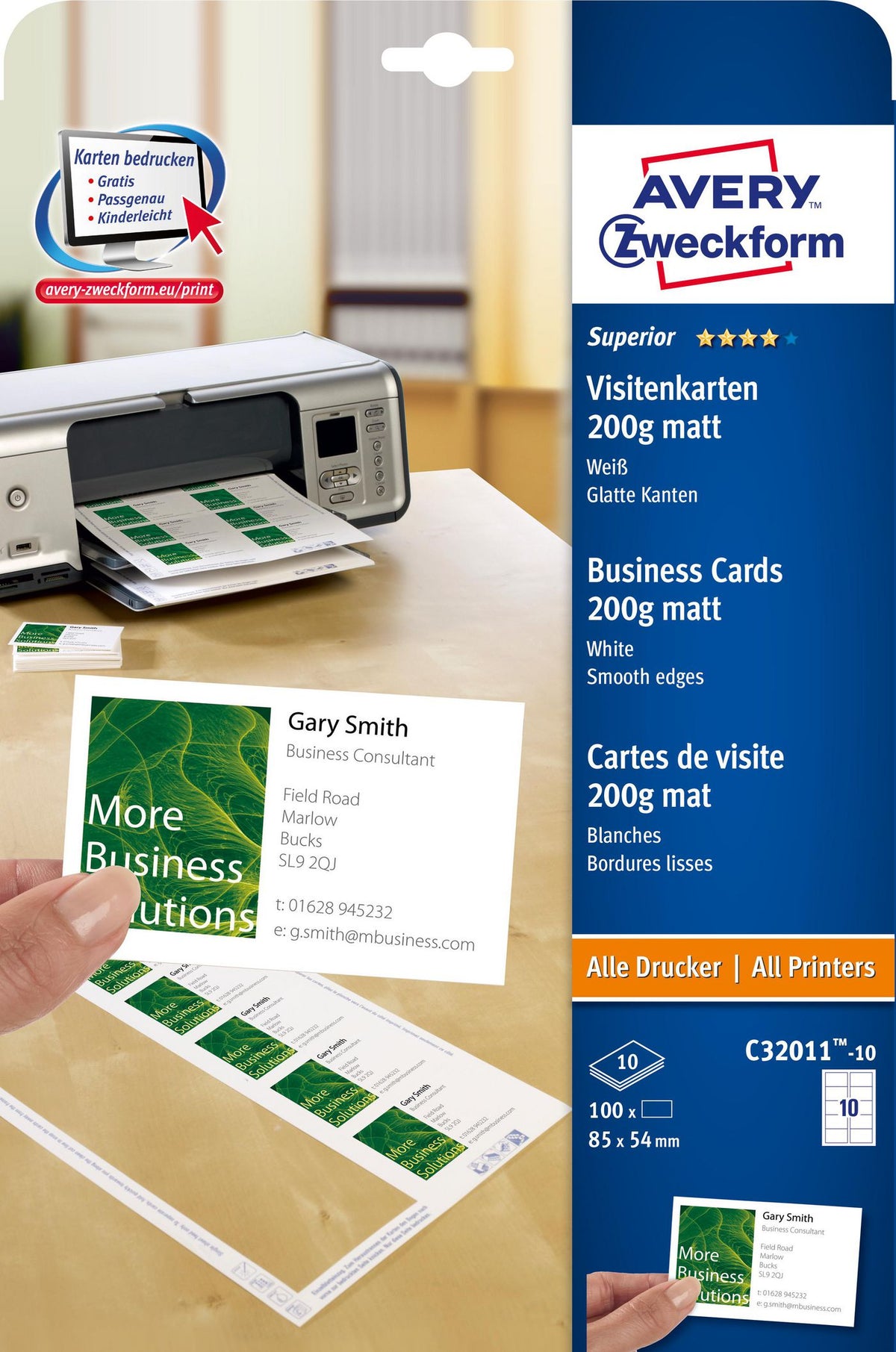 Avery Business Cards 85 X 54 Quick & Clean 10 Sheets Business Card Laser/Inkjet Paper 100 Pc(S)