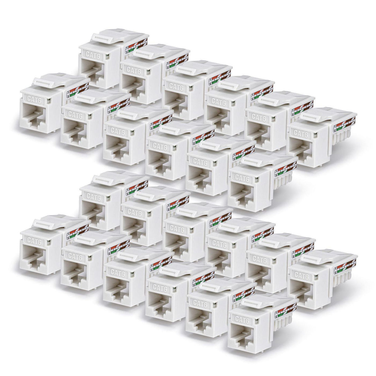 StarTech.com Cat6 Keystone Jack, 24-Pack Rj45 Ethernet Keystone Jacks, Utp Cat6 Wall Jack, 90-Degree 110 Punch Down, White