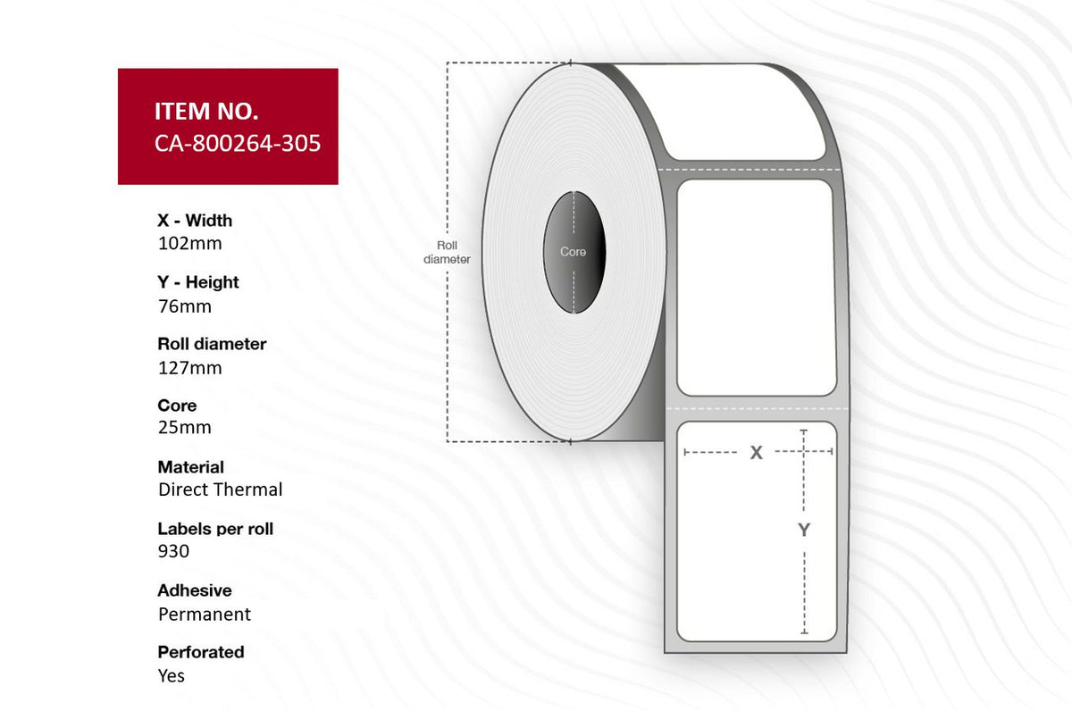 Capture Label 102 x 76mm, Core 25mm, Direct Thermal, Paper, Permanent, Perforated, 930 labels per roll, 12 rolls per box
