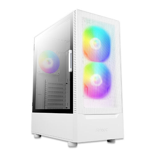 Antec NX410 Gaming Case w/ Glass Window, ATX, 3 x ARGB Fans, LED Control Button, Mesh Front, White