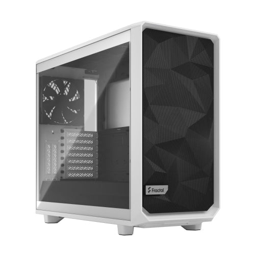 Fractal Design Meshify 2 (White TG) Gaming Case w/ Clear Glass Window, E-ATX, Angular Mesh Front, 3 Fans, Fan Hub, Detachable Front Filter, USB-C, White