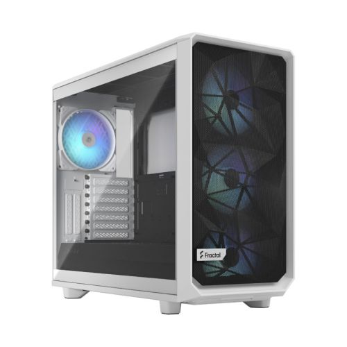 Fractal Design Meshify 2 RGB (White TG) Gaming Case w/ Light Clear Glass Window, E-ATX, Angular Mesh Front, 4 RGB Fans, Fan Hub, Detachable Front Filter, USB-C