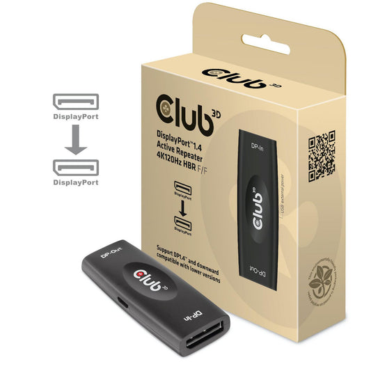 Club3D DP 1.4 4K120HZ HDR ACTIVE REPEATER F/F displayport Black DP 1.4 4K120HZ HDR ACTIVE REPEATER F/F, displayport, displayport, Black