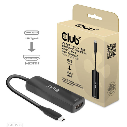 Club3D Usb Gen2 Type-C To Hdmi 8K60Hz Or 4K120Hz Hdr10 With Dsc1.2 With Power Delivery 3.0 Active Adapter MF
