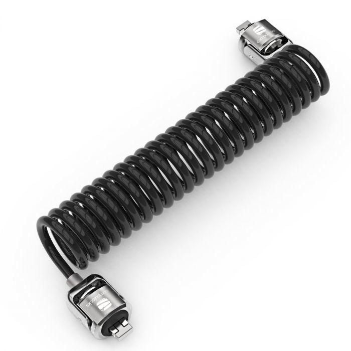 Compulocks Keyed Double Head Cable Lock Black Dual Head Coiled Cable Keyed Lock, 2 Keys, Galvanized steel, Black