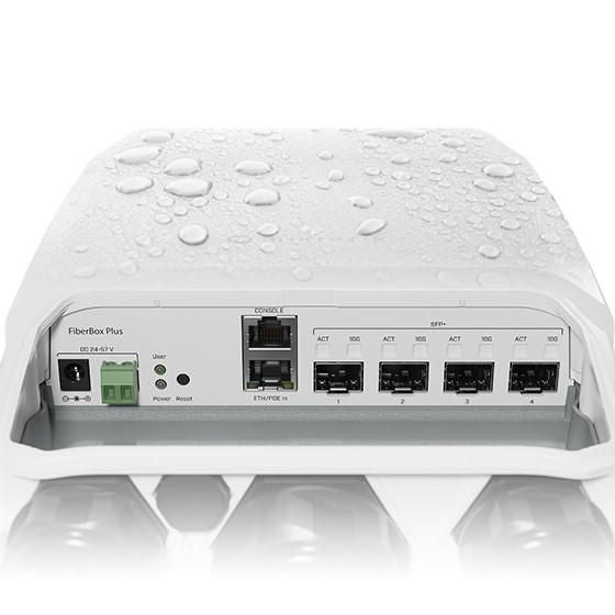 MikroTik FiberBox Plus CRS305-1G-4S+OUT with 800MHz CPU, 256MB RAM, 1xGigabit LAN, 4 x SFP+ cages, RouterOS L5 or SwitchOS (dual