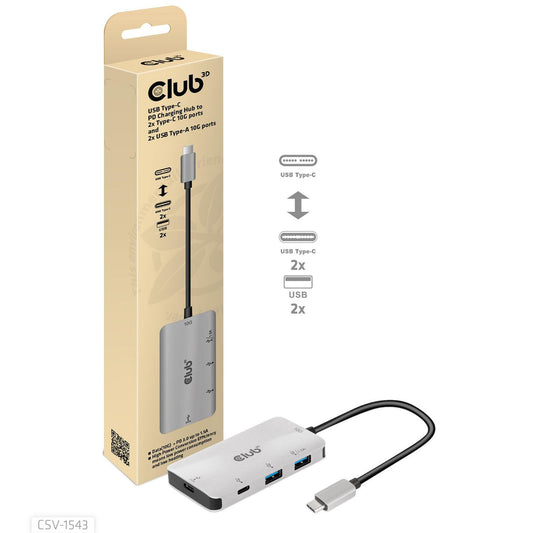 Club3D Usb Gen2 Type-C Pd Charging Hub To 2X Type-C 10G Ports And 2X Usb Type-A 10G Ports