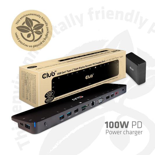 Club3D Usb Type C 3.2 Gen1 Triple Display Dynamic Pd Charging Dock 100W Pd Power Charger