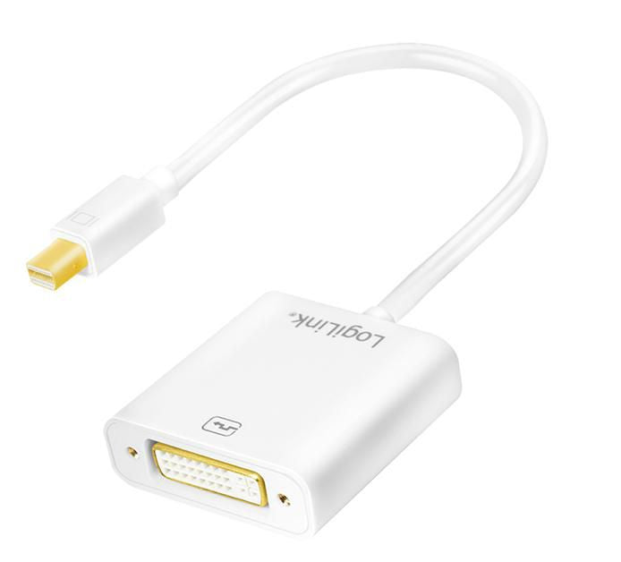 LogiLink DisplayPort adapter, mDP/M to DVI/F, 1080p, white, 0.1 m Mini DisplayPort / DVI Adapter, Mini DisplayPort M, DVI-I FM, Male/Female, 0.09