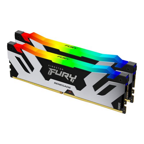 Kingston Fury Renegade RGB 64GB Kit (2 x 32GB), DDR5, 6400MHz, CL32, 1.4V, ECC, XMP 3.0, PMIC, DIMM Memory, Black/Silver