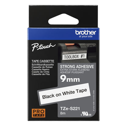 Brother TZE-S221 DirectLabel black on white extra strong Laminat 9mm x 8m for Brother P-Touch TZ 3.5-18mm/6-12mm/6-18mm/6-24mm/6-36mm