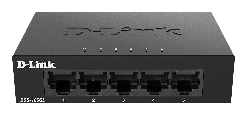 D-Link DGS-105GL 5-Port Gigabit Ethernet Switch, Fanless, Low Profile, Metal Housing, Plug-and-Play, 802.3az EEE black