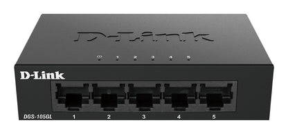D-Link DGS-105GL 5-Port Gigabit Ethernet Switch, Fanless, Low Profile, Metal Housing, Plug-and-Play, 802.3az EEE black
