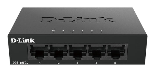 D-Link DGS-105GL 5-Port Gigabit Ethernet Switch, Fanless, Low Profile, Metal Housing, Plug-and-Play, 802.3az EEE black