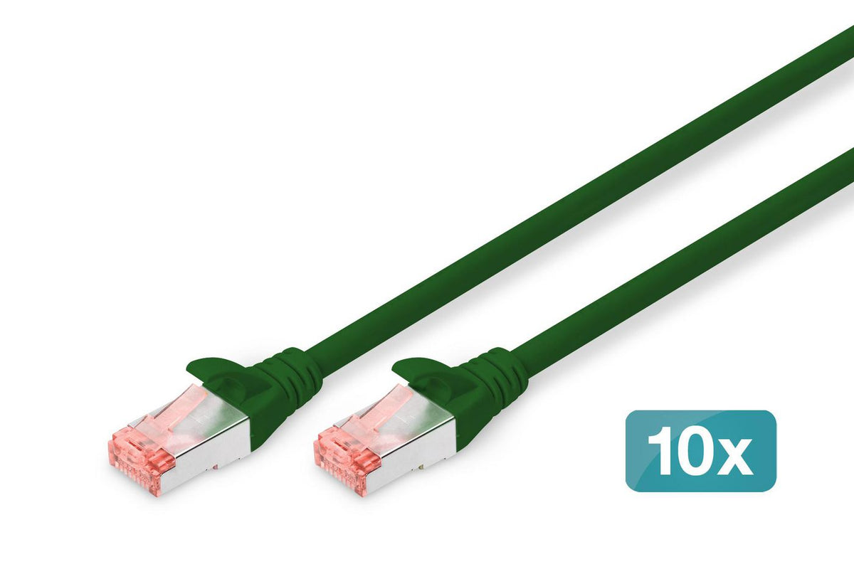 Digitus CAT 6 S-FTP patch cord, Cu, LSZH AWG 27/7, length 1 m, 10 pieces, color green St grn