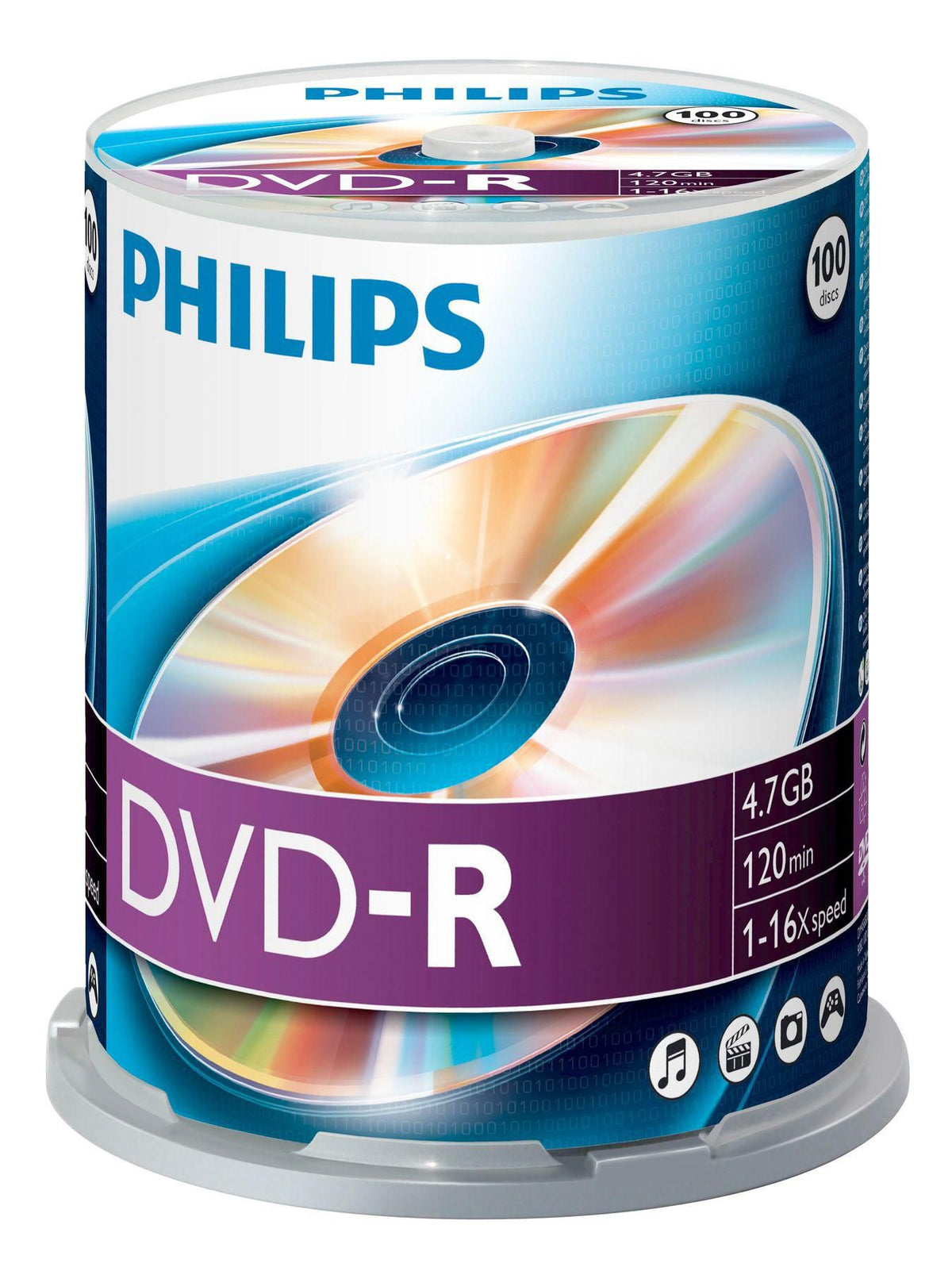 Philips 100 x DVD-R, 4.7GB/120min, 16x DM4S6B00F, 4.7 GB, DVD-R, 100 pc(s), 120 min, 16x
