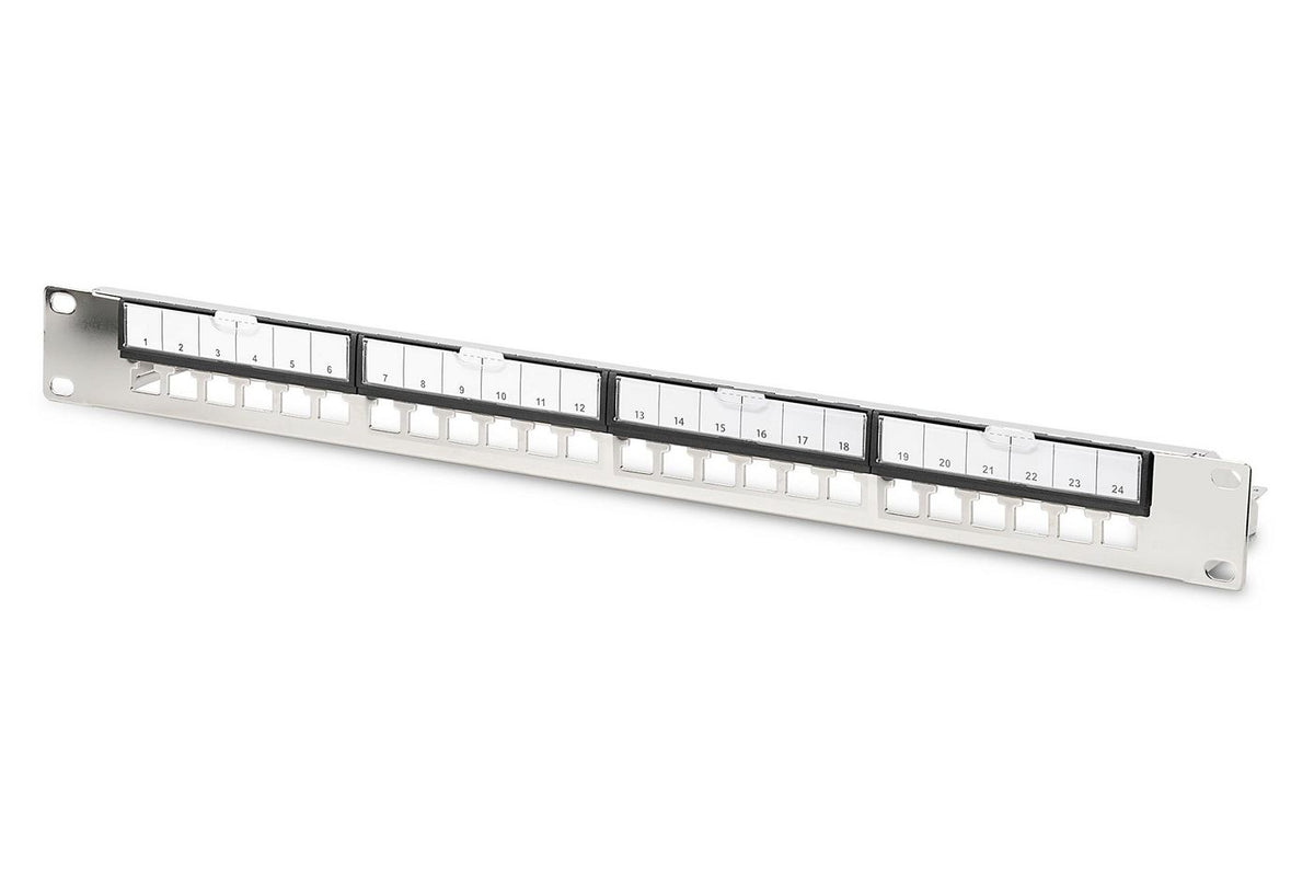 Digitus Modular Galvanized Patch Panel, shielded, 24-port 24-port, blank, 1U, rack mount, black RAL 9005
