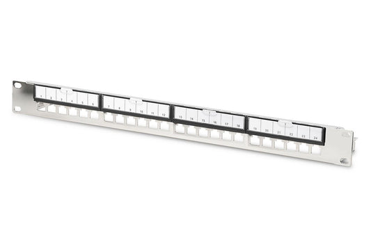Digitus Modular Galvanized Patch Panel, shielded, 24-port 24-port, blank, 1U, rack mount, black RAL 9005