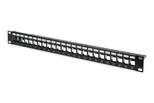Digitus Modular Patch Panel, shielded 24-port, blank, 1U, rack mount, black RAL 9005 24-port. blank. 1U. rack mount