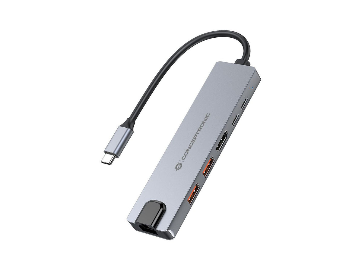 Conceptronic 6-In-1 Usb 3.2 Gen 2 Docking Station, 4K60Hz Hdmi, Usb-A 10Gbps X 2, Usb-C 10Gbps, Gbe Lan, 140W Usb Pd 3.1