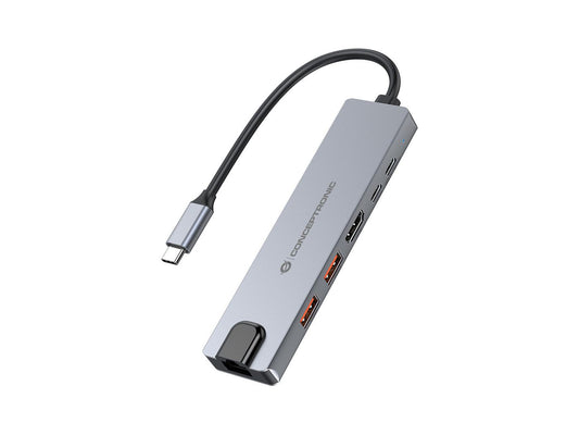 Conceptronic 6-In-1 Usb 3.2 Gen 2 Docking Station, 4K60Hz Hdmi, Usb-A 10Gbps X 2, Usb-C 10Gbps, Gbe Lan, 140W Usb Pd 3.1