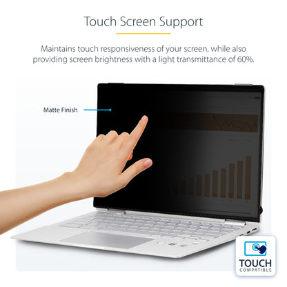 StarTech.com 14-inch 16:9 Flip-Over Privacy Screen with Touch, Anti-Glare Privacy Filter, Laptop Monitor Screen Protector with 51% Blue Light Reduction