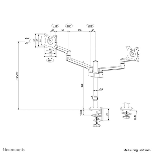 Neomounts DS60-425WH2 Monitor arm 17-27" - space saving