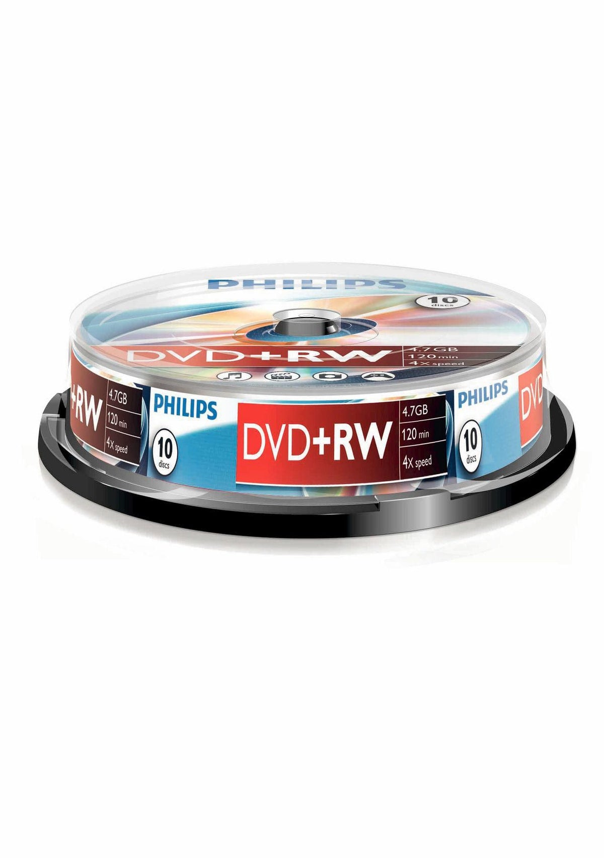 Philips 10 x DVD+RW - 4.7GB / 120min DVD+RW DW4S4B10F/10, 4.7 GB, 120 min, DVD+RW, 4x, 4.7 GB
