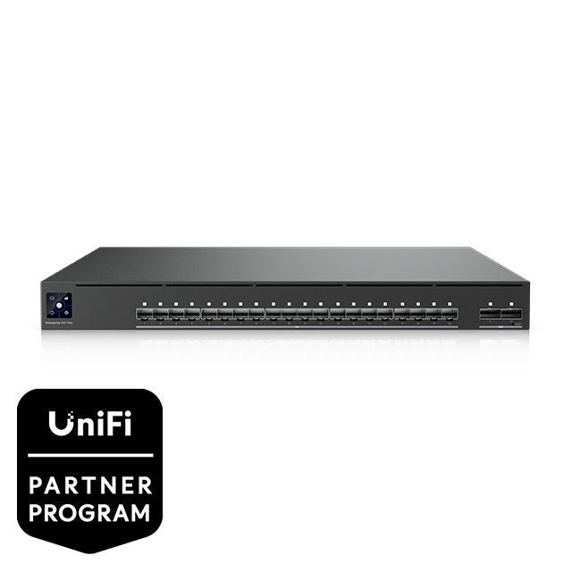 Ubiquiti Enterprise Audio/Video switch with (20) 10G SFP+ and (2) 100G QSFP28 uplinks. Supports PTP timing, SMPTE ST 2110, SDVoE, and AES67