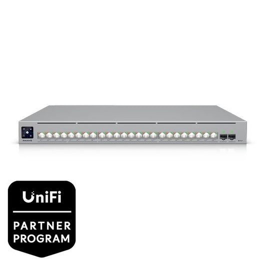 Ubiquiti Enterprise-grade 24-port, Layer 3 Etherlighting PoE switch with high-capacity 10 GbE RJ45 and 25G SFP28 connections for high