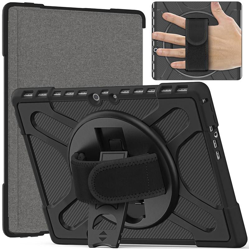 eSTUFF Microsoft Surface Pro 8 ATLANTA Defender Case. Black Raised sides and hard-shell design with hand strap and shoulder strap