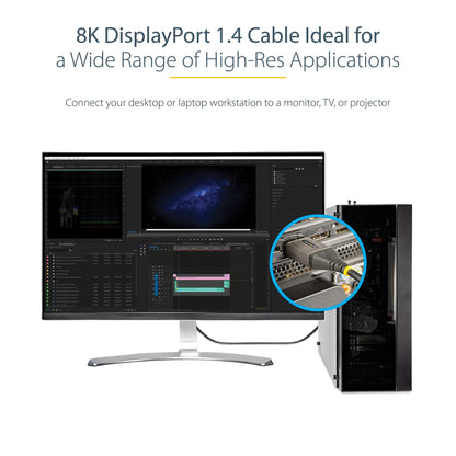 StarTech.com 3ft (1m) VESA Certified DisplayPort 1.4 Cable - 8K 60Hz HDR10 - Ultra HD 4K 120Hz Video - DP 1.4 Cable / Cord - For Monitors/Displays - DisplayPort to DisplayPort Cable - M/M