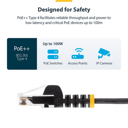 StarTech.com 25cm Black Slim CAT6 Ethernet Cable, Snagless, 100W PoE, UTP, LSZH, 28AWG Pure Bare Copper Wire, Slim RJ45 Network Patch Cord w/Strain Reliefs, Individually Tested