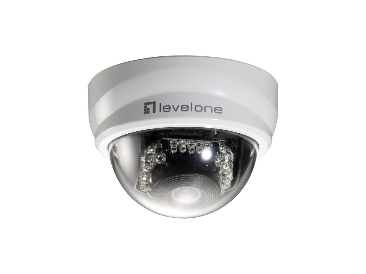 LevelOne 2-Megapixel Day/Night PoE Fixed Dome IP Network Camera, 2-Megapixel, 802.3af PoE, IR LEDs, IP security camera, Indoor & outdoor, Wired,