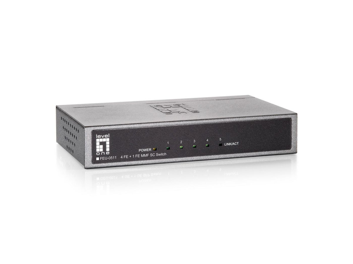 LevelOne FEU-0511 Switch 4 P. 5-Port Fast Ethernet Switch, 1 x SC Multi-Mode Fiber, Fast Ethernet (10/100), Full duplex