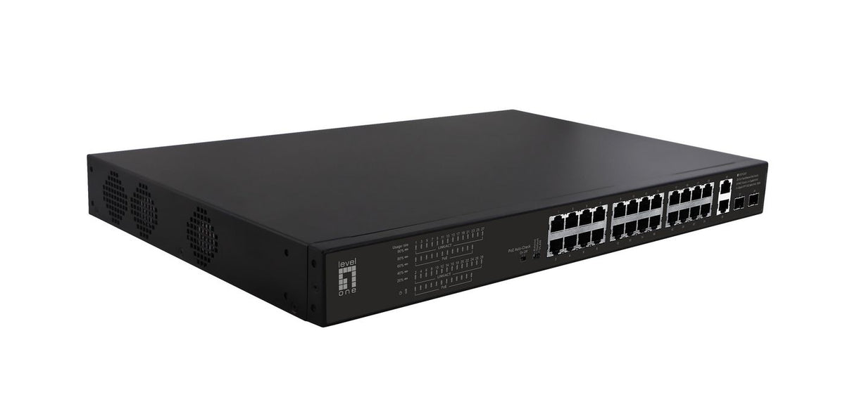LevelOne Network Switch Unmanaged Fast Ethernet (10/100) Power Over Ethernet (Poe) 1U Black
